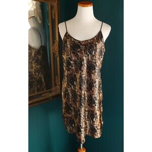 Secret Treasures Y2K Satin Gold Black Lace Illusion Slip dress/Nightgown Large